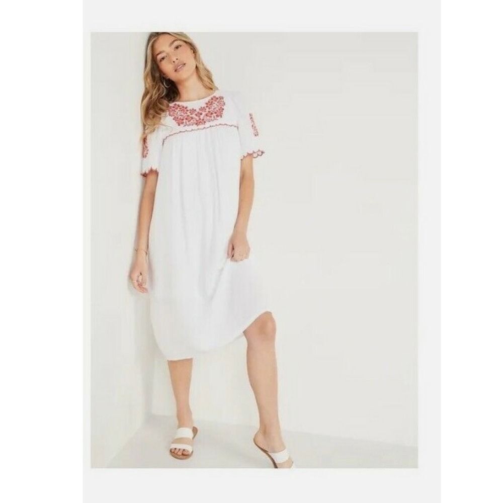 Old Navy White Red Floral Embroidered Gauze Midi Dress XL Tall Boho Beach